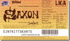 Saxon - Eintrittskarte