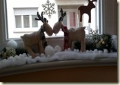 die Rentiere kuscheln im Schnee